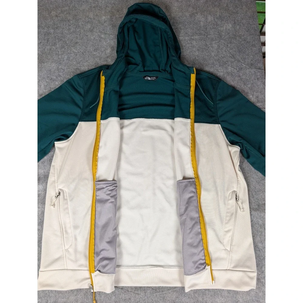 The North Face Mens Full Zip Hoodie Green Cream Colorblock Track Jacket XXL